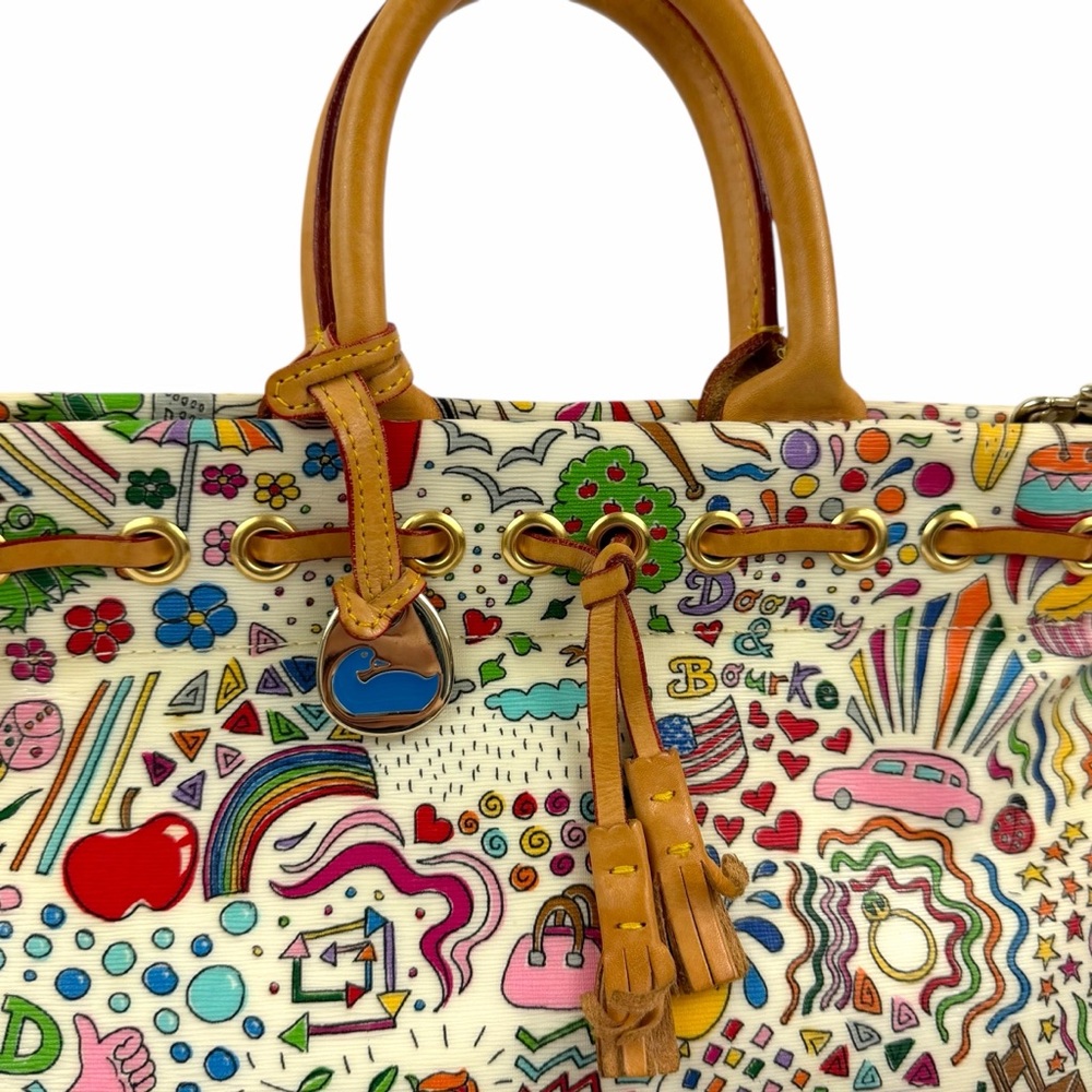 Dooney & Bourke Multicolor Doodle Print Satchel with Tan Leather Trim - Picture 6 of 11
